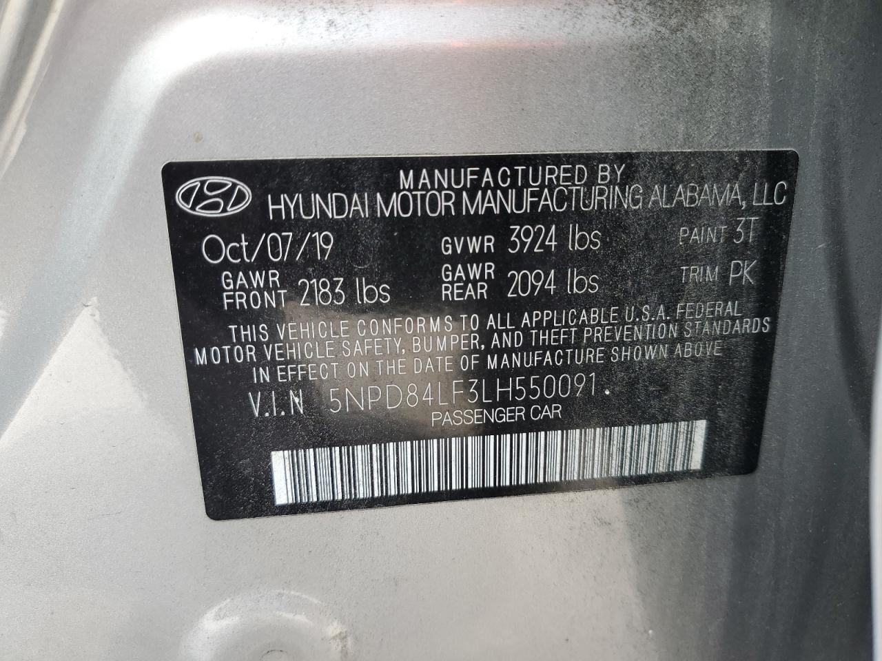 2020 Hyundai Elantra VIN 5NPD84LF3LH550091 Copart auction photo, front end / minor dent/scratches damage thumbnail 13
