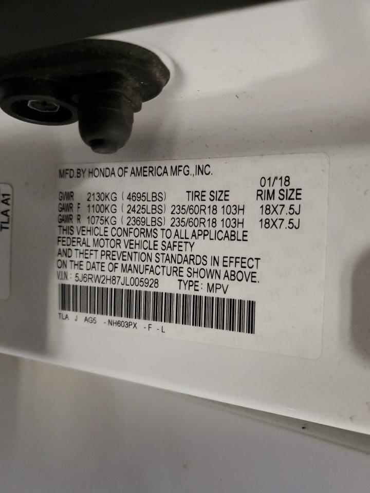 2018 Honda CR-V VIN 5J6RW2H87JL005928 Copart auction photo, front end damage thumbnail 13