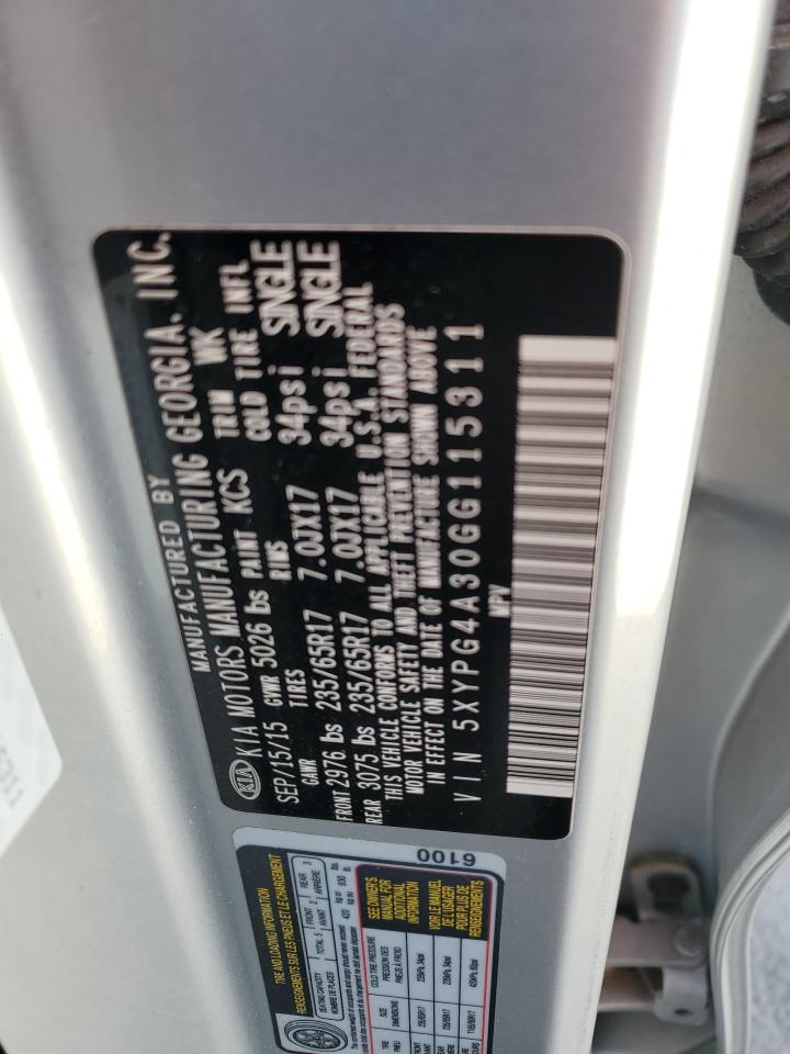 2016 KIA Sorento VIN 5XYPG4A30GG115311 Copart auction photo, minor dent/scratches damage thumbnail 13