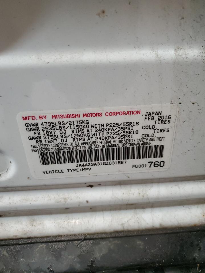 2016 Mitsubishi Outlander VIN JA4AZ3A31GZ031567 Copart auction photo, front end damage thumbnail 13