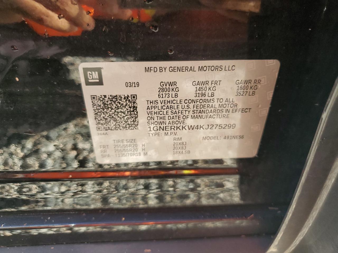 2019 Chevrolet Traverse VIN 1GNERKKW4KJ275299 Copart auction photo, water/flood damage thumbnail 13