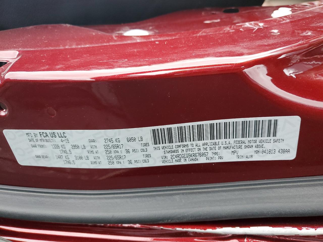 2019 Dodge Caravan VIN 2C4RDGEG5KR676057 Copart auction photo, side / rear end damage thumbnail 14