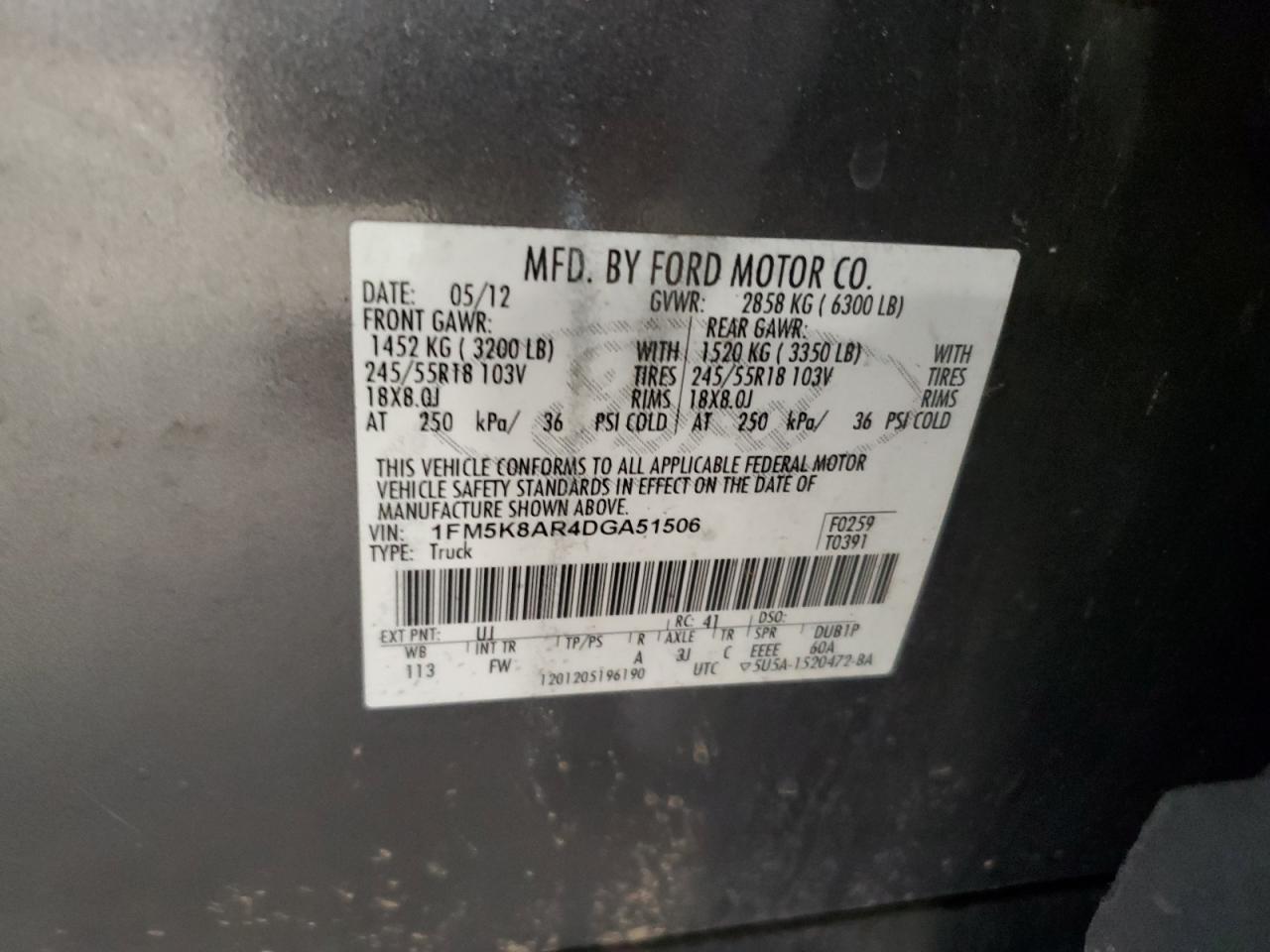2013 Ford Explorer VIN 1FM5K8AR4DGA51506 Copart auction photo, front end damage thumbnail 13