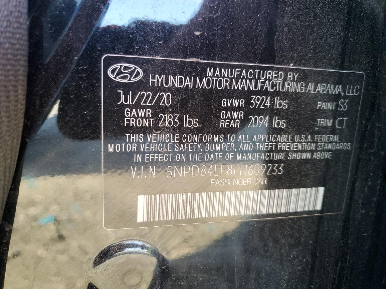2020 Hyundai Elantra VIN 5NPD84LF8LH609233 Copart auction photo, all over / undercarriage damage thumbnail 14