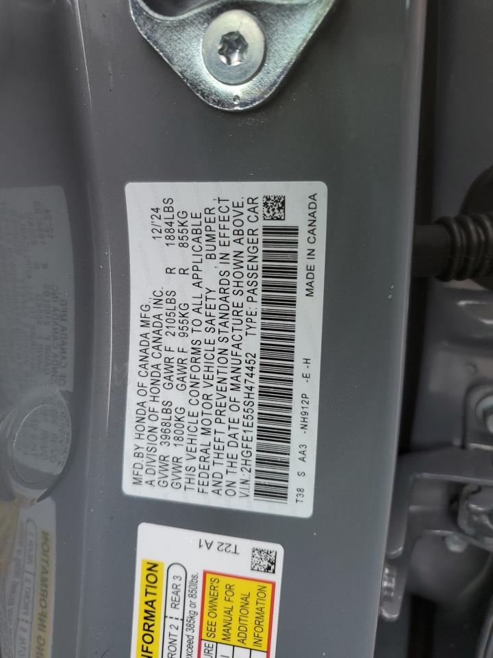 2025 Honda Civic VIN 2HGFE1E55SH474452 Copart auction photo, undercarriage / side damage thumbnail 12