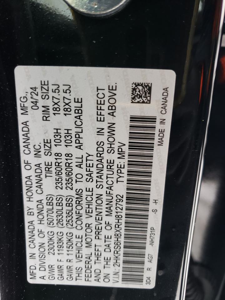 2024 Honda CR-V VIN 2HKRS6H8XRH812792 Copart auction photo, front end damage thumbnail 15