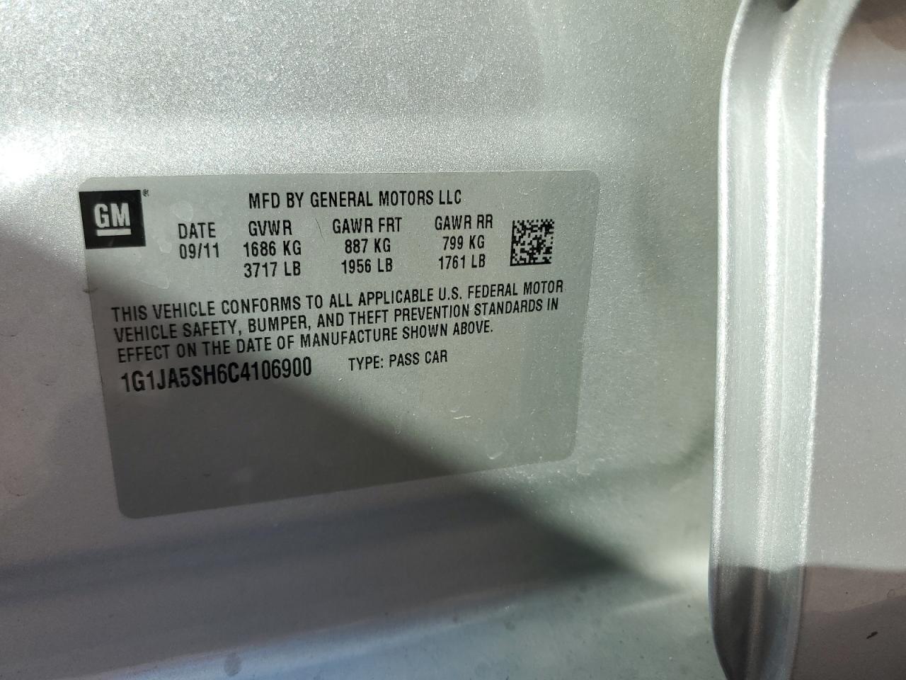 2012 Chevrolet Sonic VIN 1G1JA5SH6C4106900 Copart auction photo, rear end / front end damage thumbnail 12