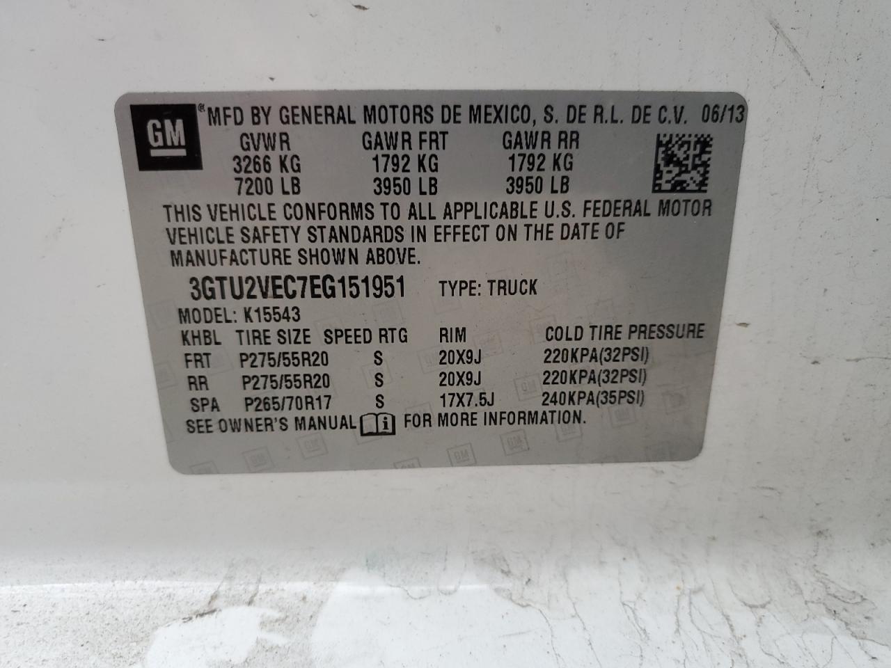 2014 GMC Sierra VIN 3GTU2VEC7EG151951 Copart auction photo, front end damage thumbnail 12