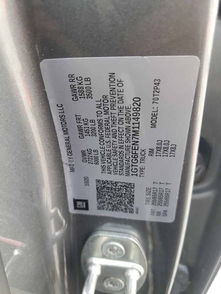 2021 GMC Canyon VIN 1GTG6FEN7M1149820 Copart auction photo, front end / undercarriage damage thumbnail 12
