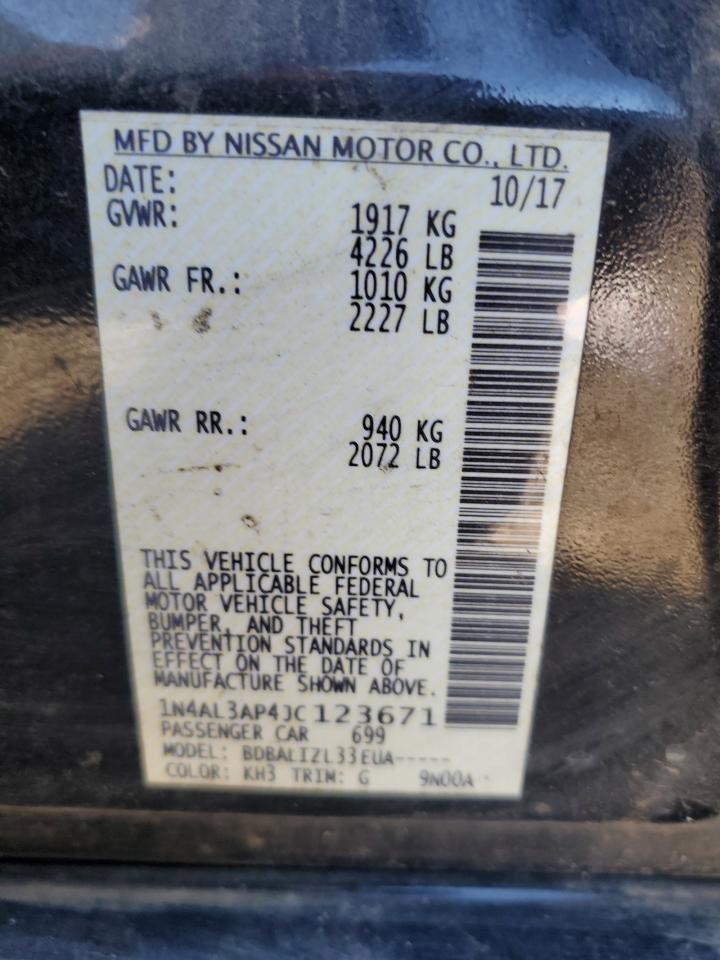 2018 Nissan Altima VIN 1N4AL3AP4JC123671 Copart auction photo, front end / undercarriage damage thumbnail 14