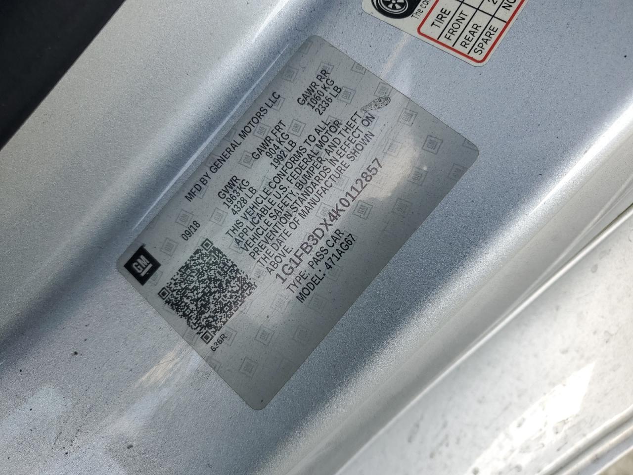 2019 Chevrolet Camaro VIN 1G1FB3DX4K0112857 Copart auction photo, rear end damage thumbnail 14
