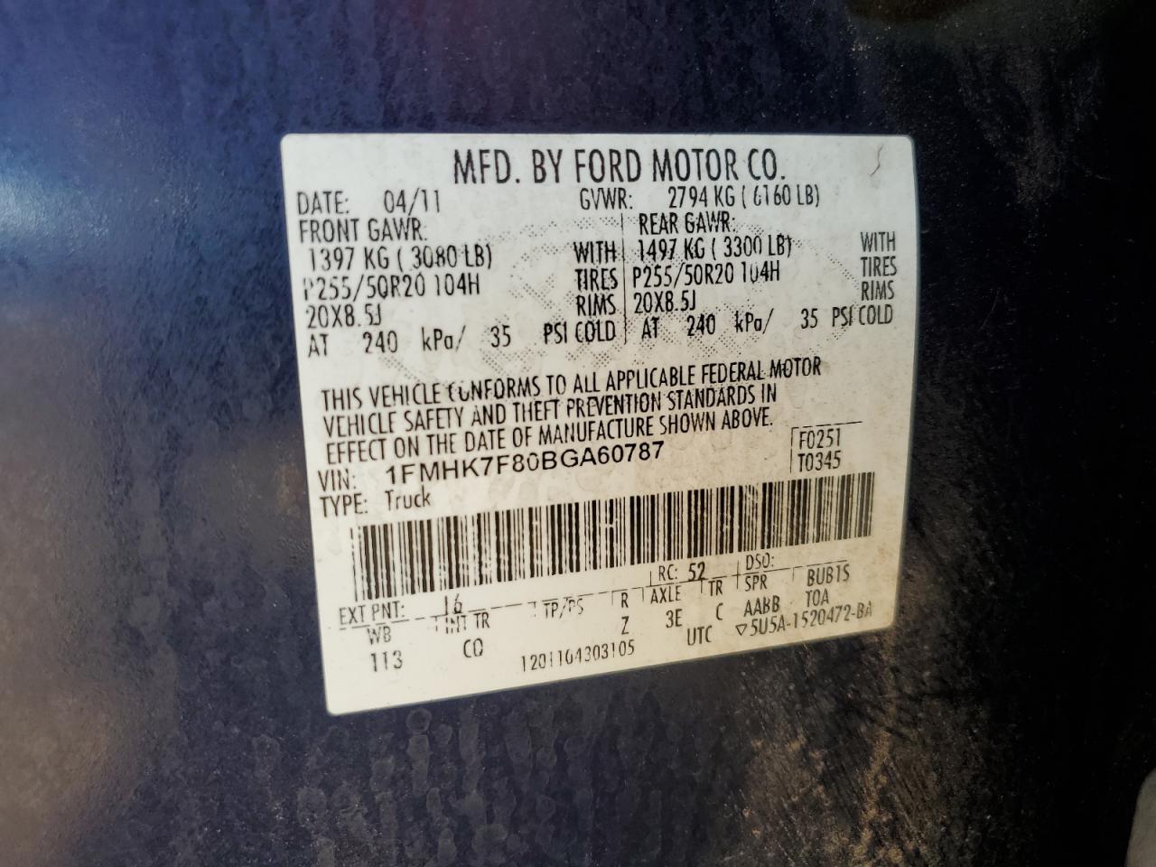 2011 Ford Explorer VIN 1FMHK7F80BGA60787 Copart auction photo, undercarriage damage thumbnail 15