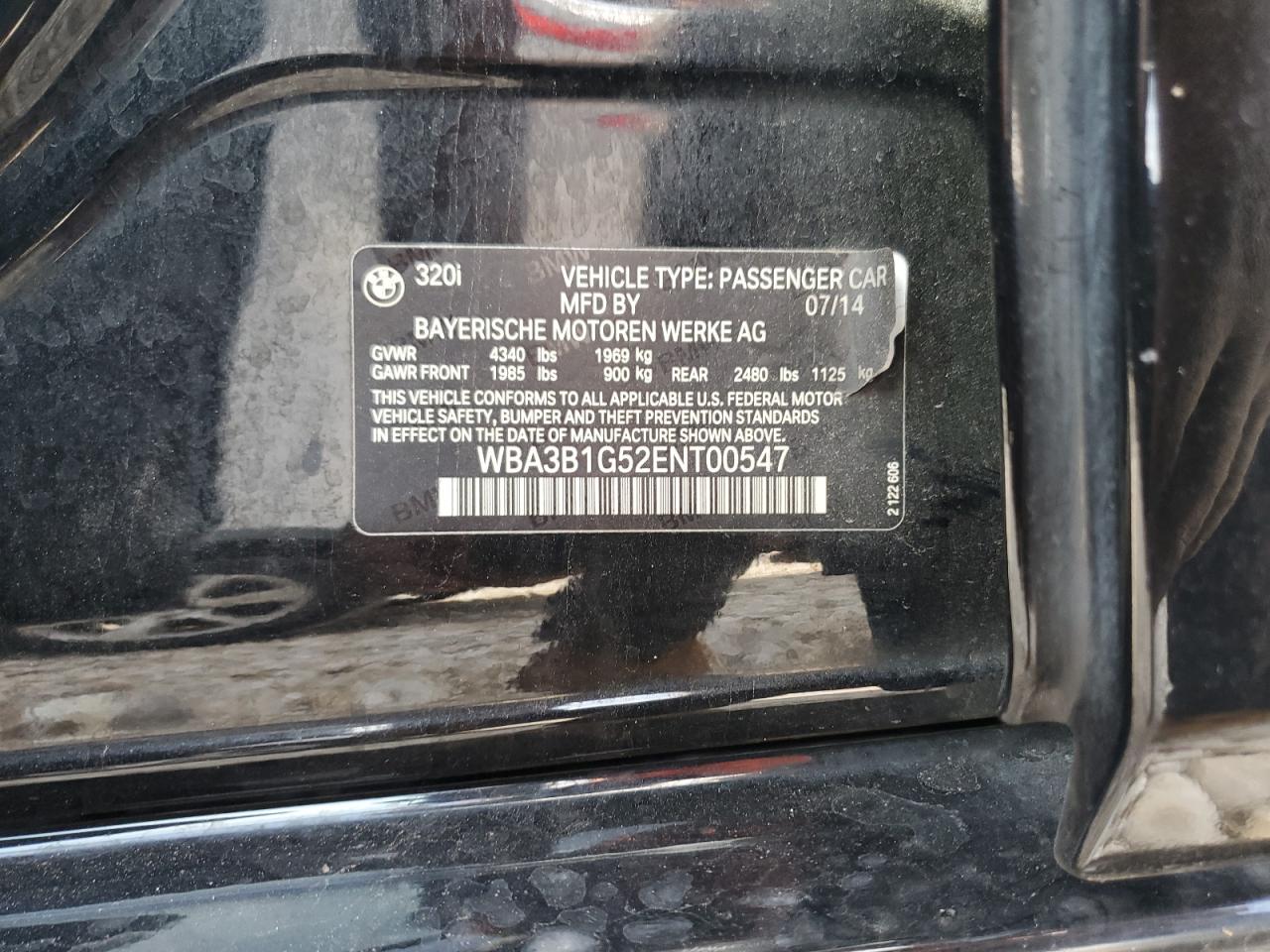 2014 BMW 3er VIN WBA3B1G52ENT00547 Copart auction photo, all over damage thumbnail 12