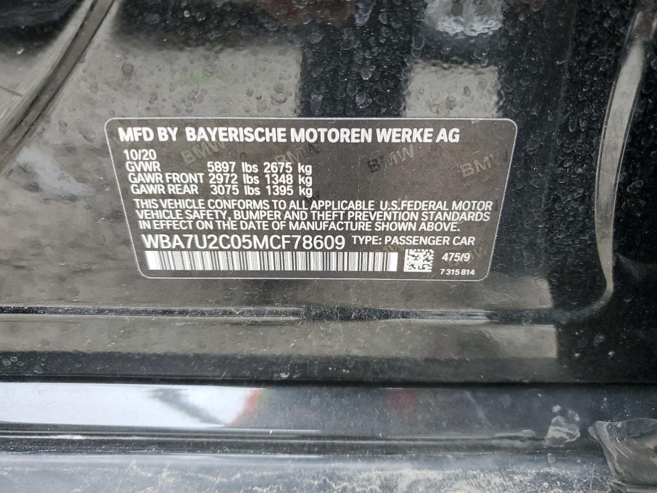 2021 BMW 7er VIN WBA7U2C05MCF78609 Copart auction photo, rear end / minor dent/scratches damage thumbnail 14