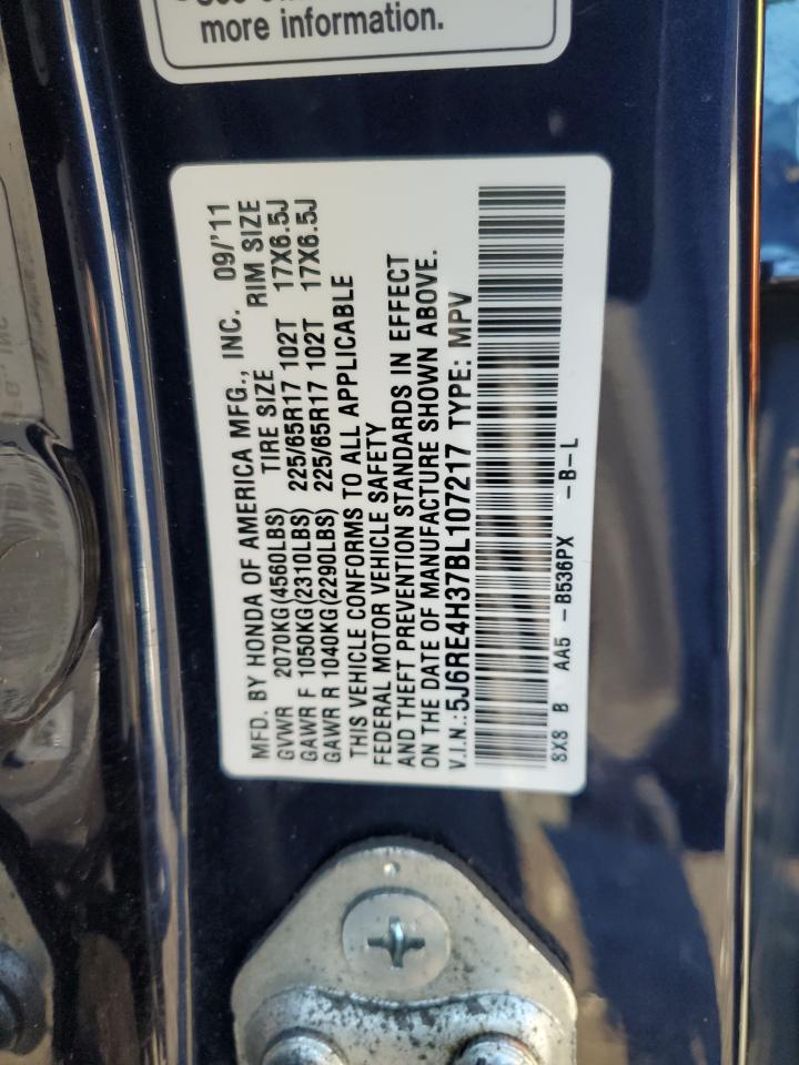 2011 Honda CR-V VIN 5J6RE4H37BL107217 Copart auction photo, front end / minor dent/scratches damage thumbnail 15