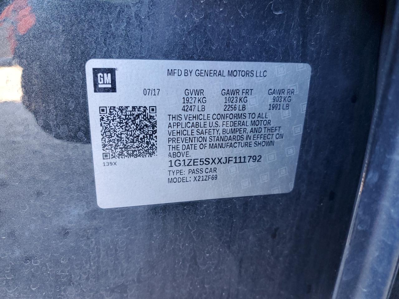 2018 Chevrolet Malibu VIN 1G1ZE5SXXJF111792 Copart auction photo, front end damage thumbnail 15