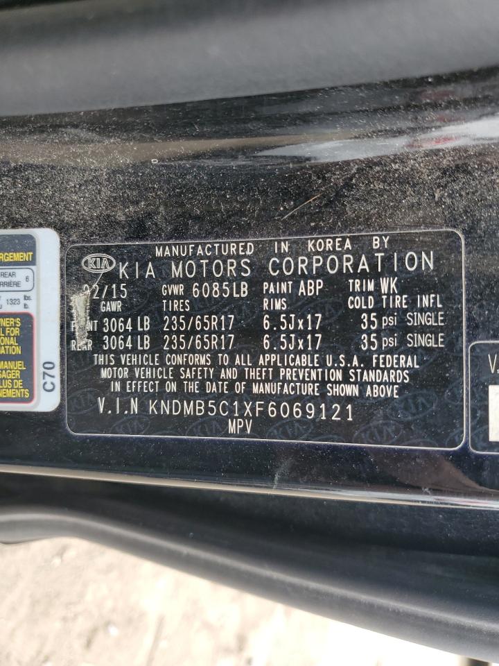 2015 KIA Sedona VIN KNDMB5C1XF6069121 Copart auction photo, front end damage thumbnail 13