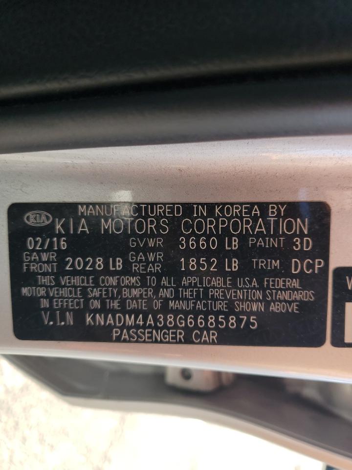 2016 KIA Rio VIN KNADM4A38G6685875 Copart auction photo, minor dent/scratches damage thumbnail 12
