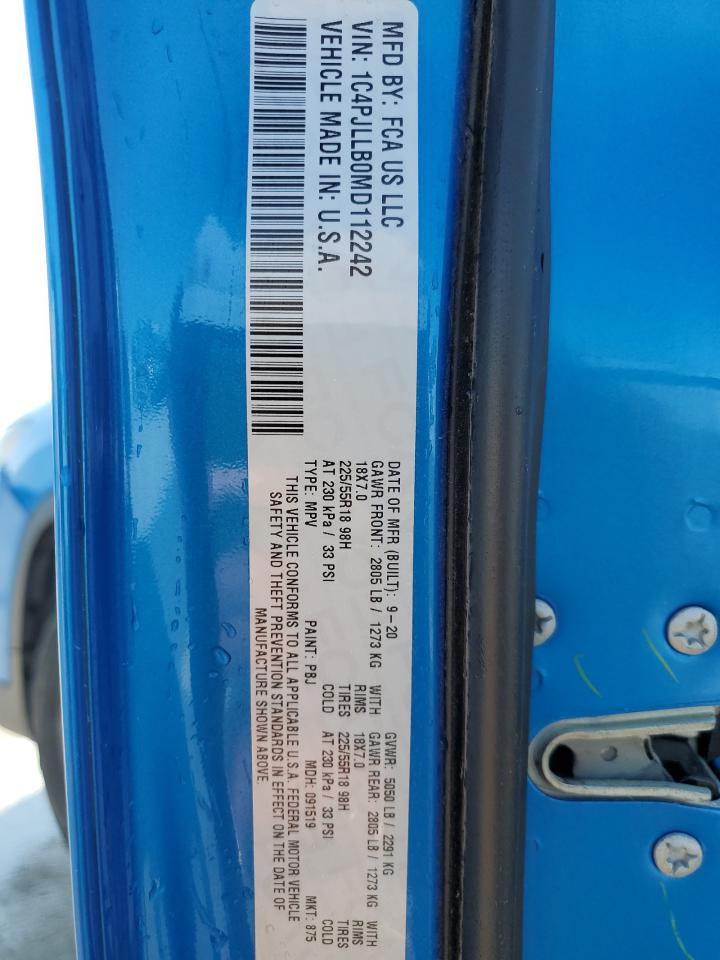2021 Jeep Grand Cherokee VIN 1C4PJLLB0MD112242 Copart auction photo, rear end / front end damage thumbnail 14