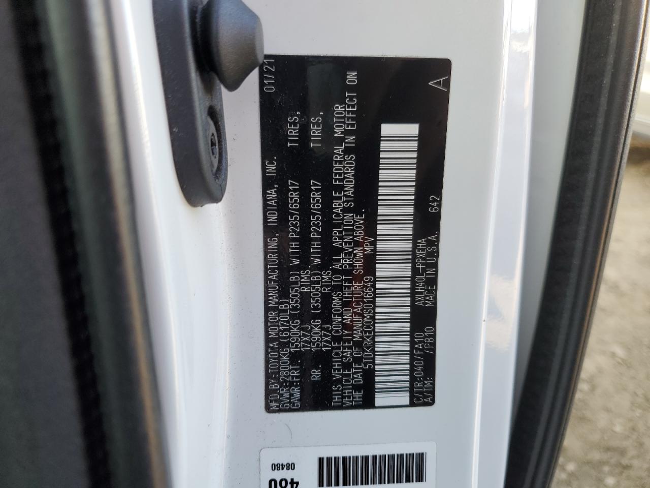 2021 Toyota Sienna VIN 5TDKRKEC0MS016649 Copart auction photo, front end damage thumbnail 15