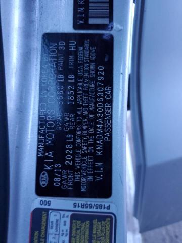 2013 KIA Rio VIN KNADM4A30D6307920 Copart auction photo, front end damage thumbnail 13