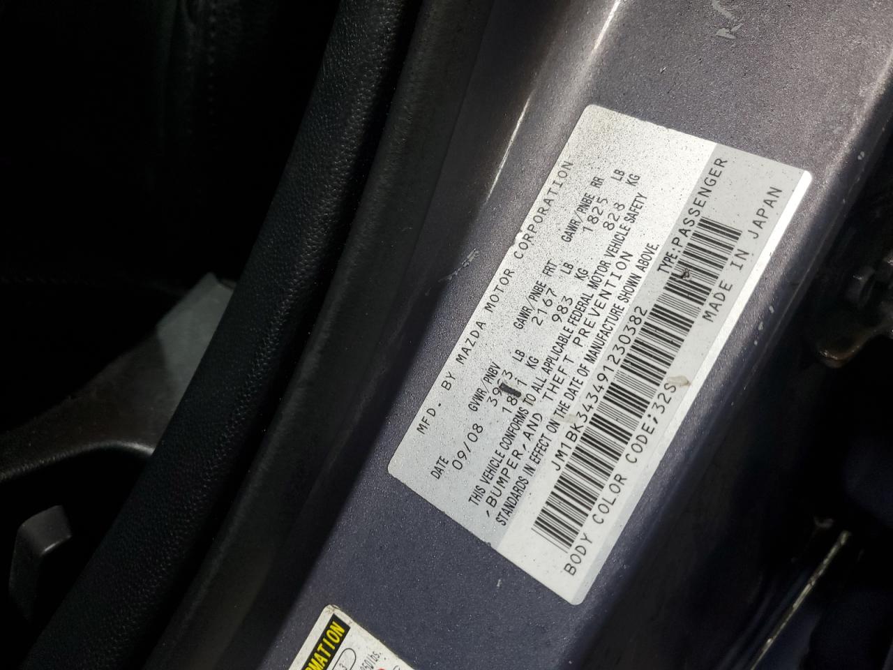 2009 Mazda 3 VIN JM1BK343491230382 Copart auction photo, rear end damage thumbnail 12