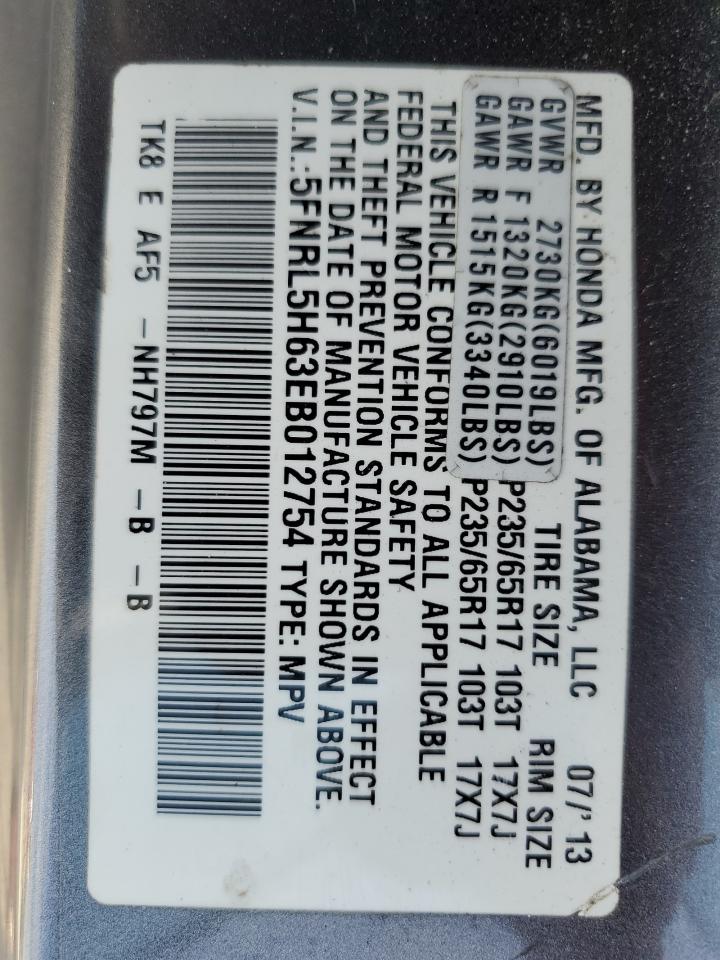2014 Honda Odyssey VIN 5FNRL5H63EB012754 Copart auction photo, rear end damage thumbnail 14