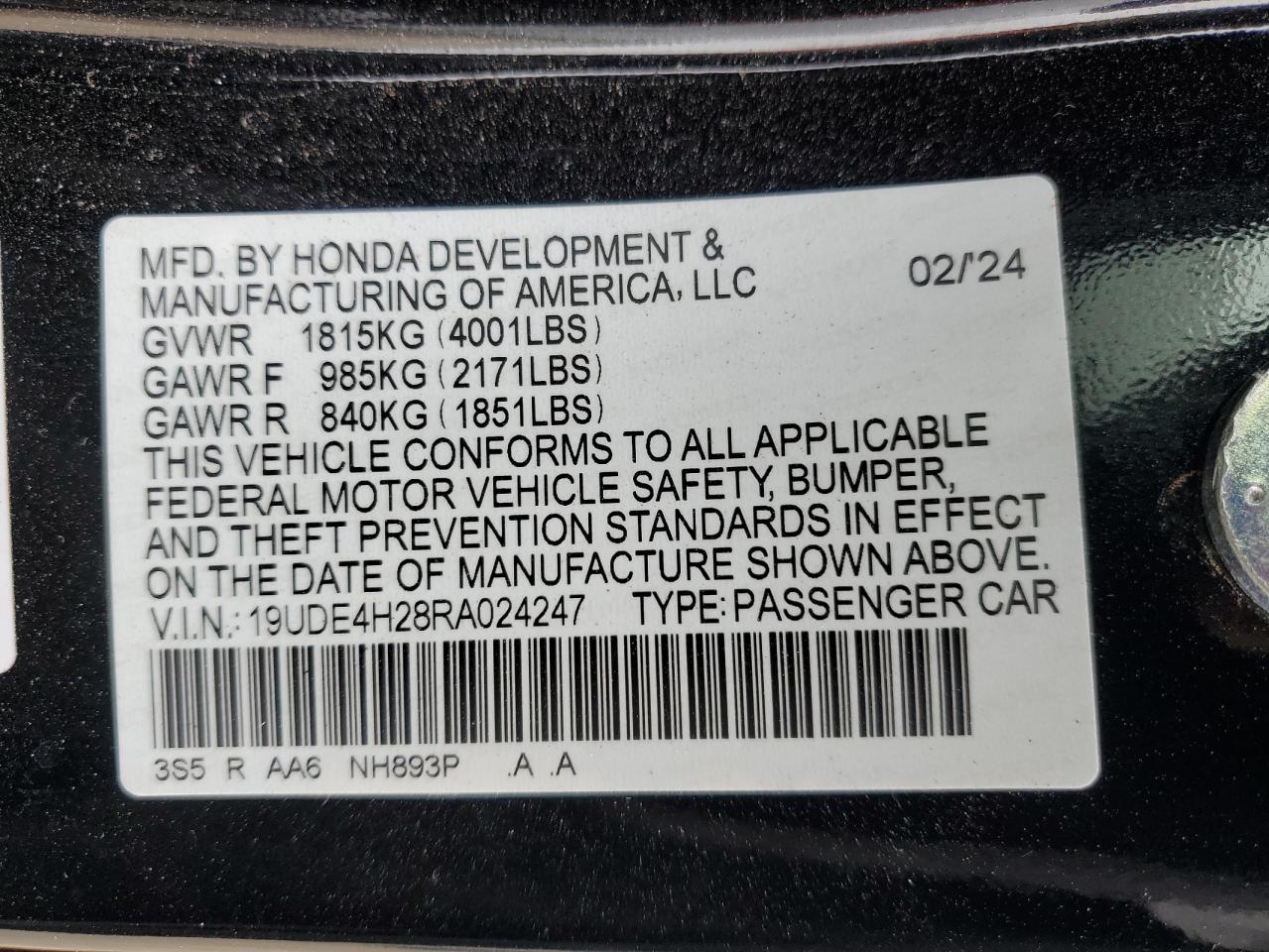 2024 Acura Integra VIN 19UDE4H28RA024247 Copart auction photo, side / front end damage thumbnail 12