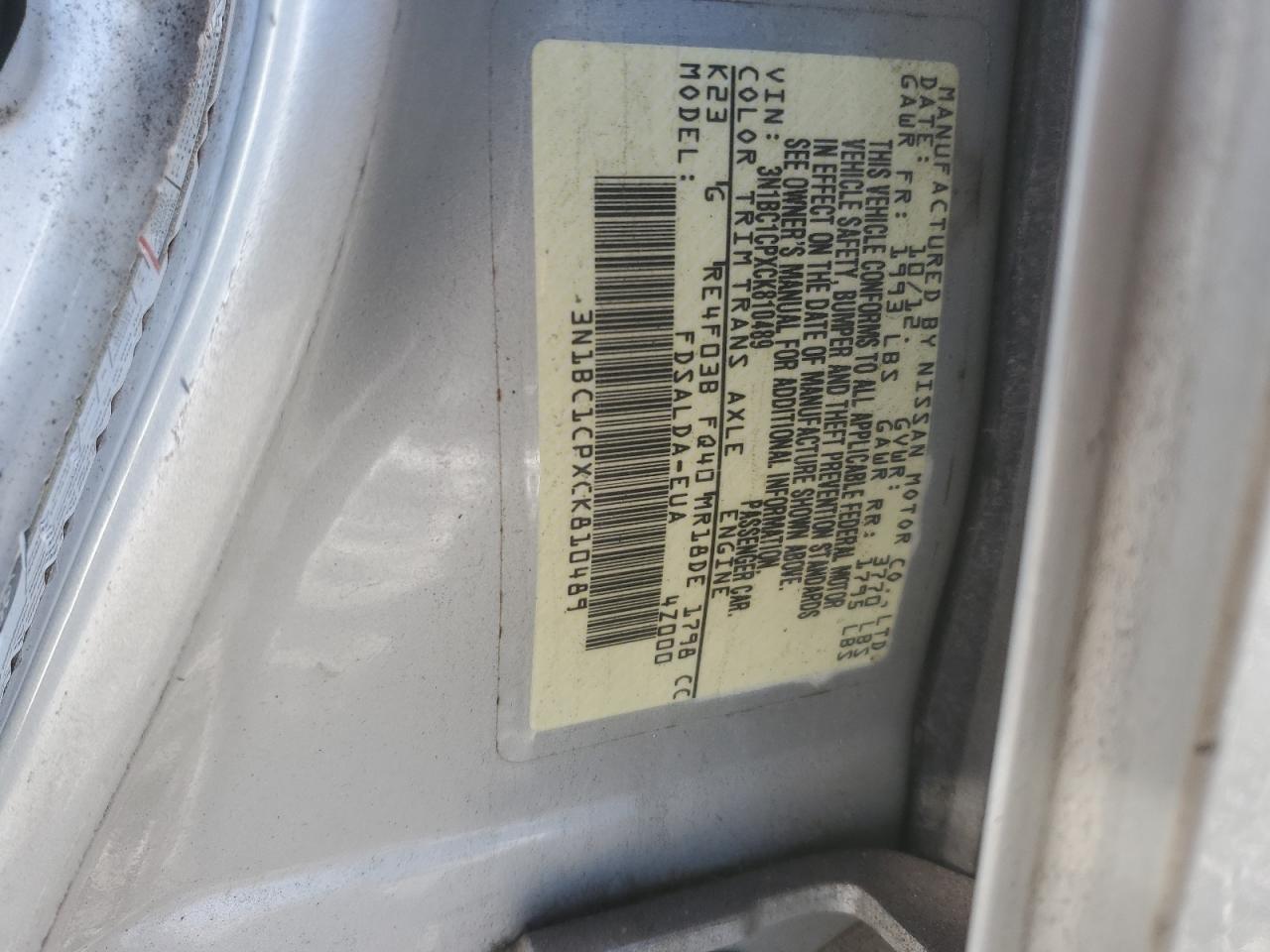 2012 Nissan Versa VIN 3N1BC1CPXCK810489 Copart auction photo, front end / side damage thumbnail 14