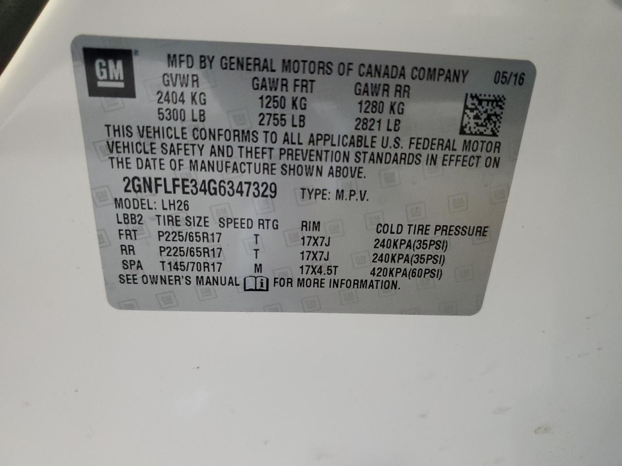 2016 Chevrolet Equinox VIN 2GNFLFE34G6347329 Copart auction photo, front end damage thumbnail 16