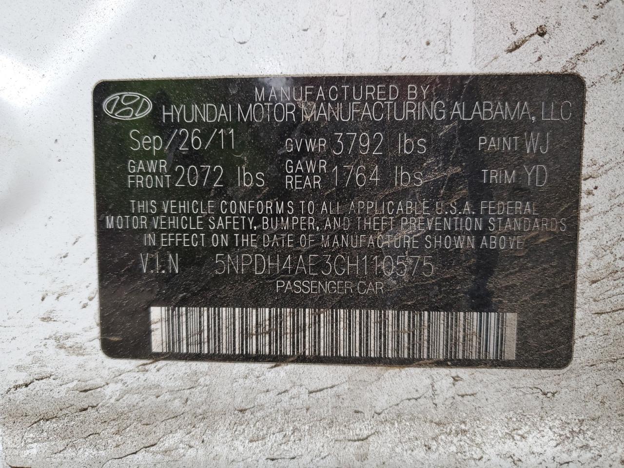 2012 Hyundai Elantra VIN 5NPDH4AE3CH110575 Copart auction photo, vandalism / rear end damage thumbnail 15