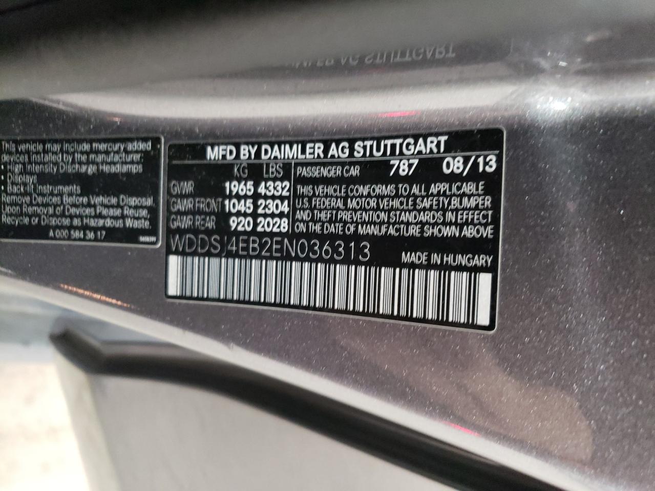 2014 Mercedes-Benz CLA-klasse VIN WDDSJ4EB2EN036313 Copart auction photo, front end / undercarriage damage thumbnail 12