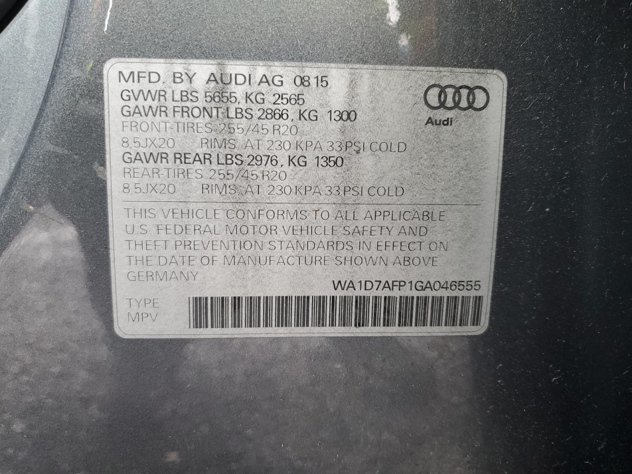2016 Audi Q5 VIN WA1D7AFP1GA046555 Copart auction photo, side / rear end damage thumbnail 13