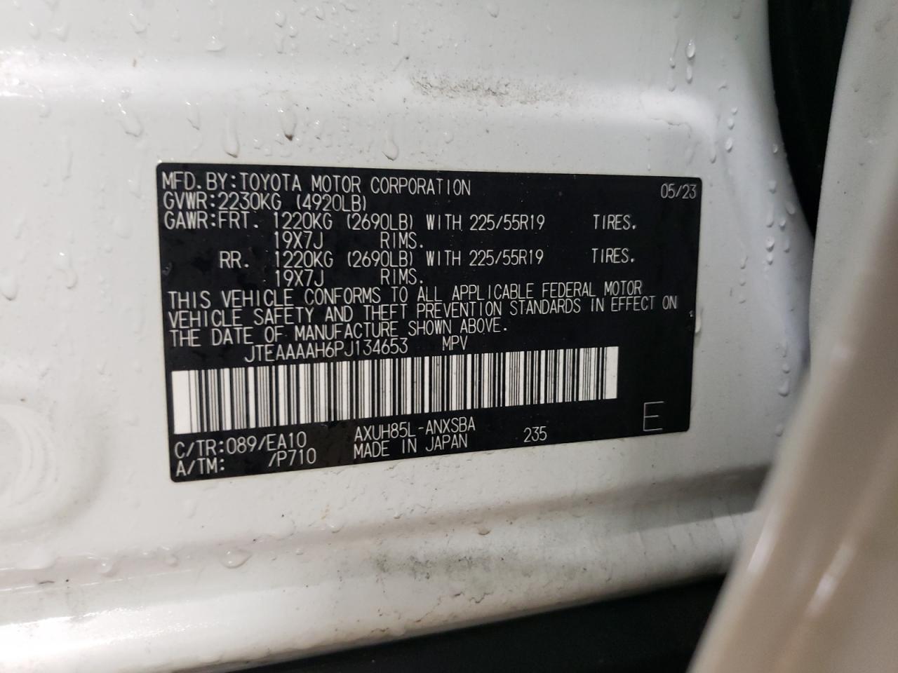 2023 Toyota Venza VIN JTEAAAAH6PJ134653 Copart auction photo, front end / rear end damage thumbnail 12