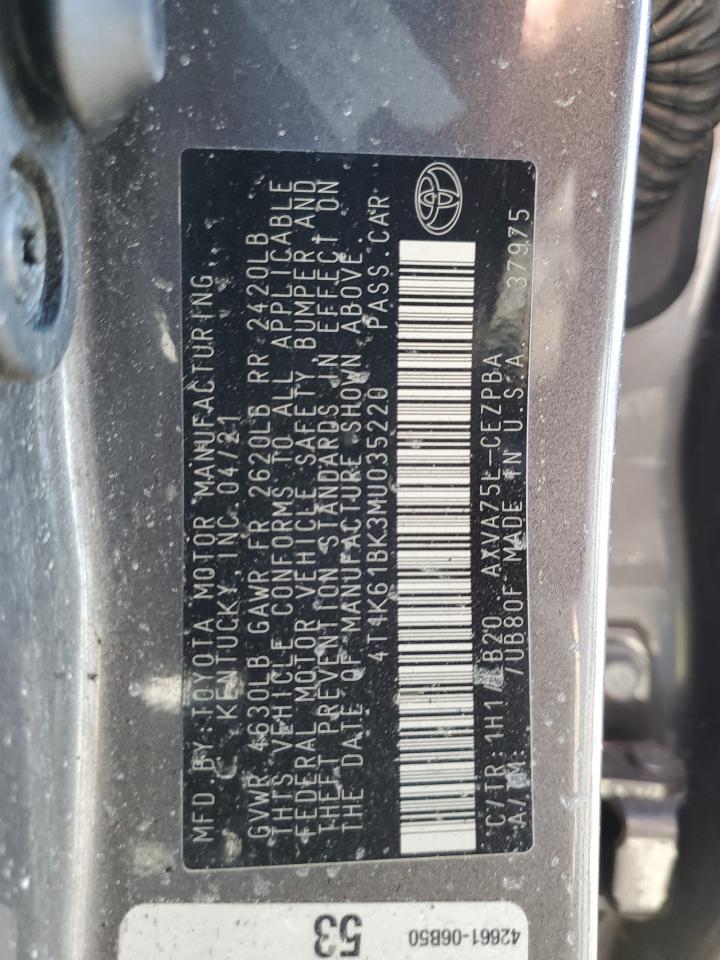 2021 Toyota Camry VIN 4T1K61BK3MU035220 Copart auction photo, burn damage thumbnail 12