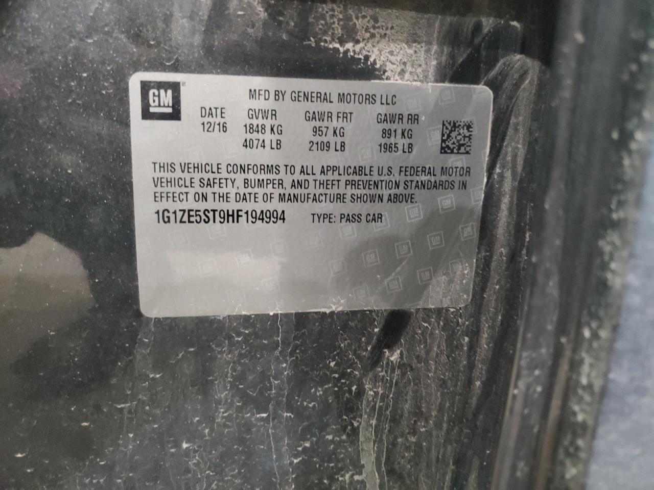 2017 Chevrolet Malibu VIN 1G1ZE5ST9HF194994 Copart auction photo, side / front end damage thumbnail 12