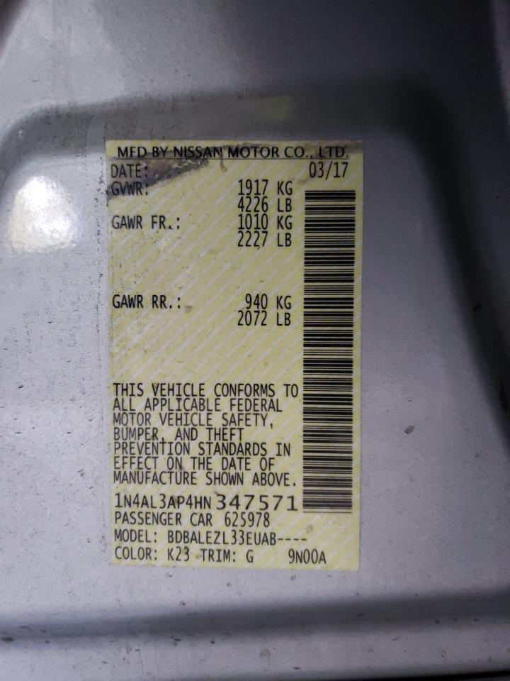 2017 Nissan Altima VIN 1N4AL3AP4HN347571 Copart auction photo, rear end / minor dent/scratches damage thumbnail 12
