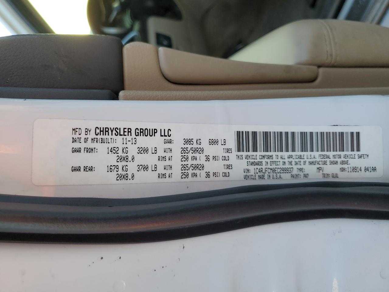 2014 Jeep Grand Cherokee VIN 1C4RJFCM0EC299937 Copart auction photo, front end / undercarriage damage thumbnail 13