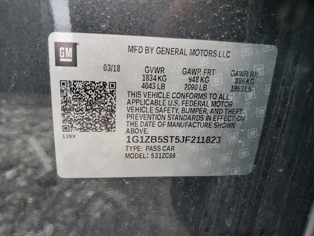 2018 Chevrolet Malibu VIN 1G1ZB5ST5JF211823 Copart auction photo, front end / side damage thumbnail 14