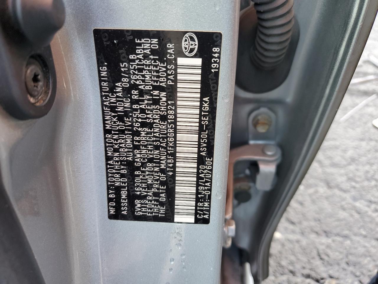 2016 Toyota Camry VIN 4T4BF1FK6GR518821 Copart auction photo, front end / rear end damage thumbnail 13