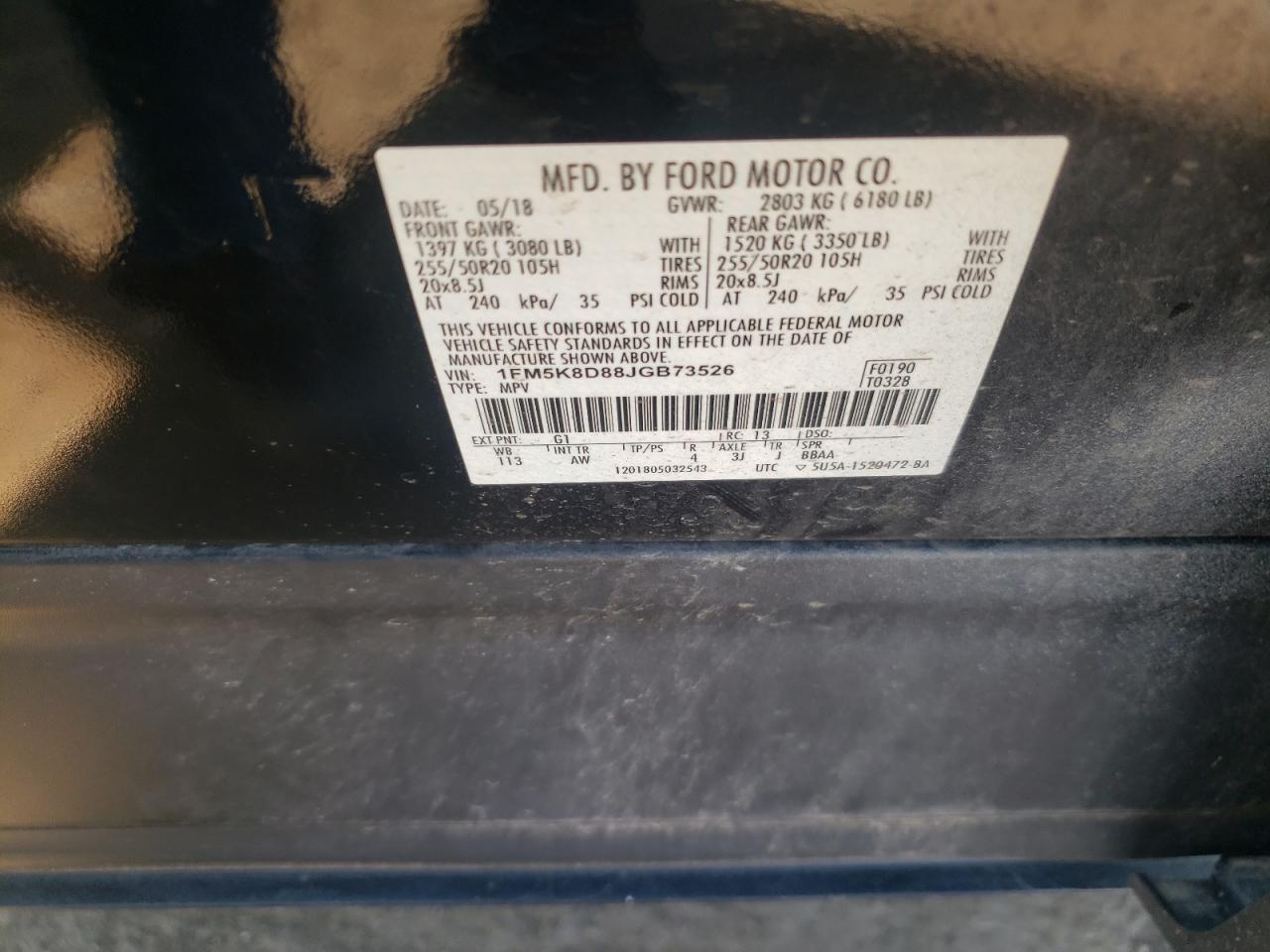 2018 Ford Explorer VIN 1FM5K8D88JGB73526 Copart auction photo, all over damage thumbnail 12