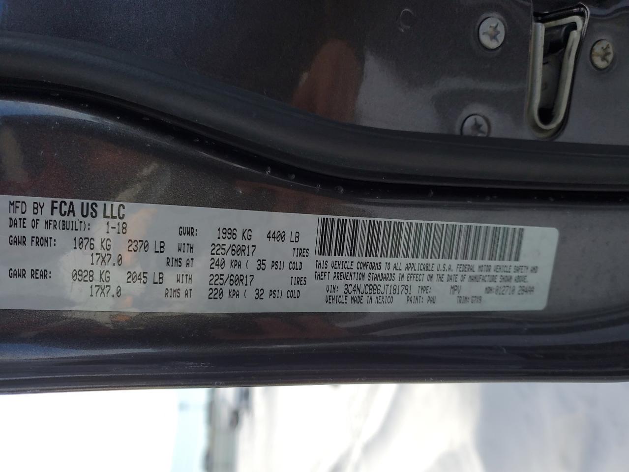 2018 Jeep Compass VIN 3C4NJCBB6JT181791 Copart auction photo, front end damage thumbnail 12