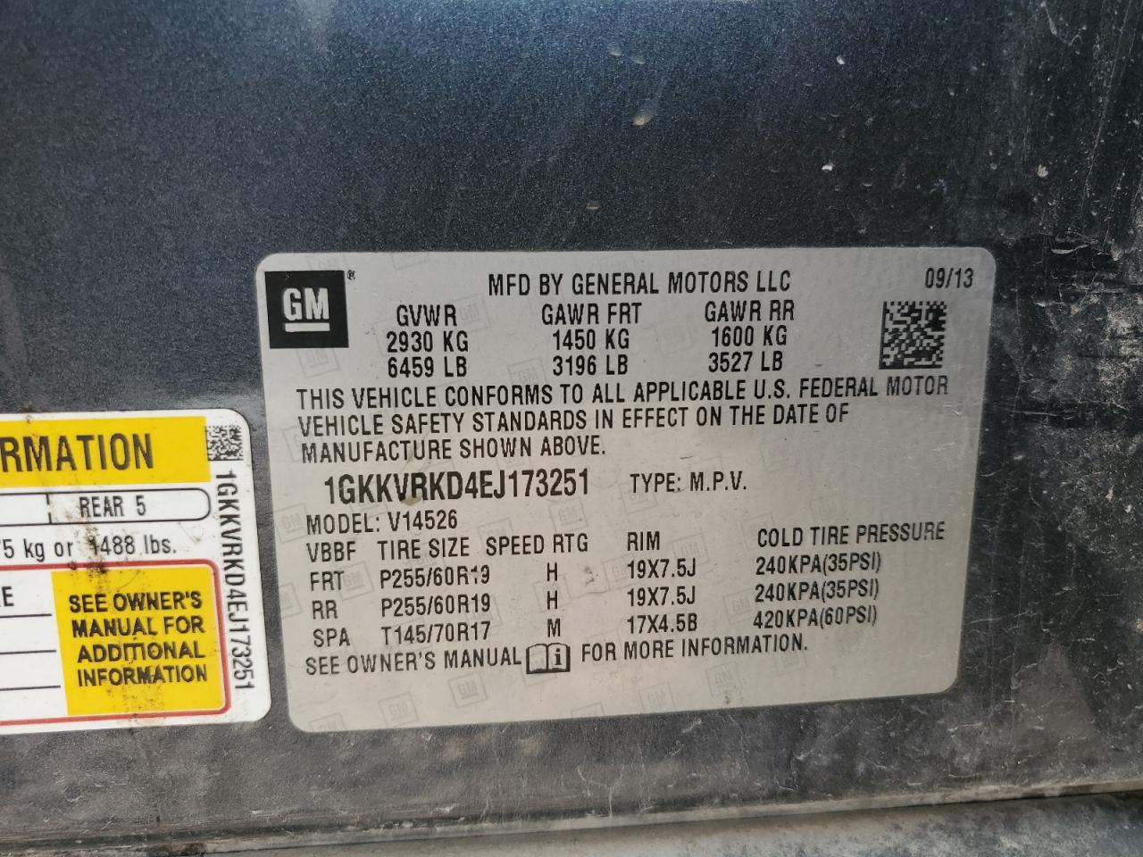 2014 GMC Acadia VIN 1GKKVRKD4EJ173251 Copart auction photo, front end damage thumbnail 14