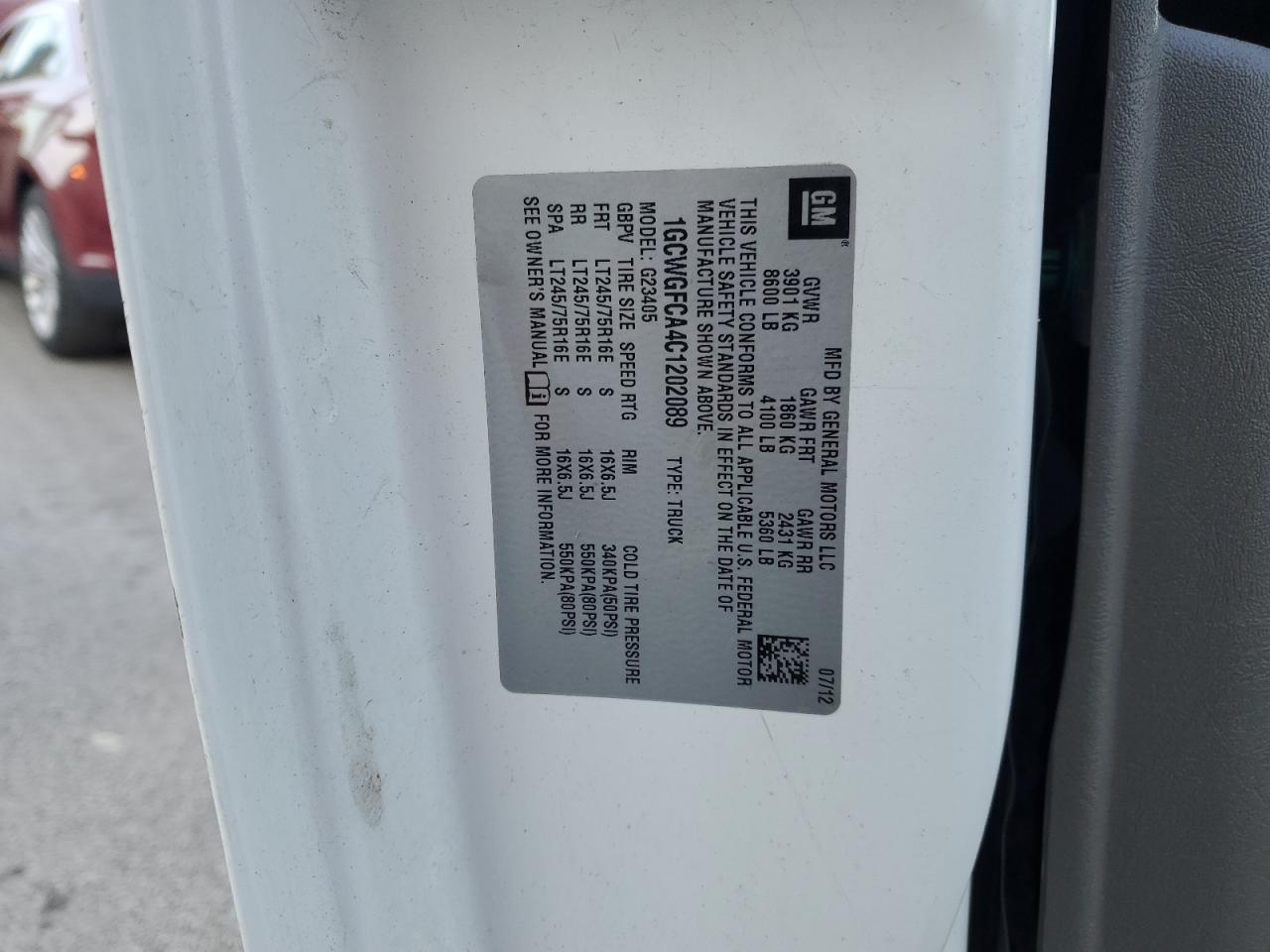 2012 Chevrolet Express VIN 1GCWGFCA4C1202089 Copart auction photo, front end damage thumbnail 14