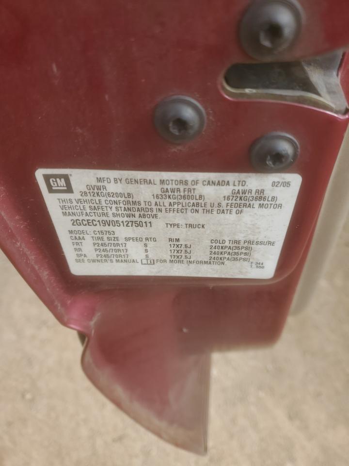 2005 Chevrolet Silverado VIN 2GCEC19V051275011 Copart auction photo, front end damage thumbnail 13