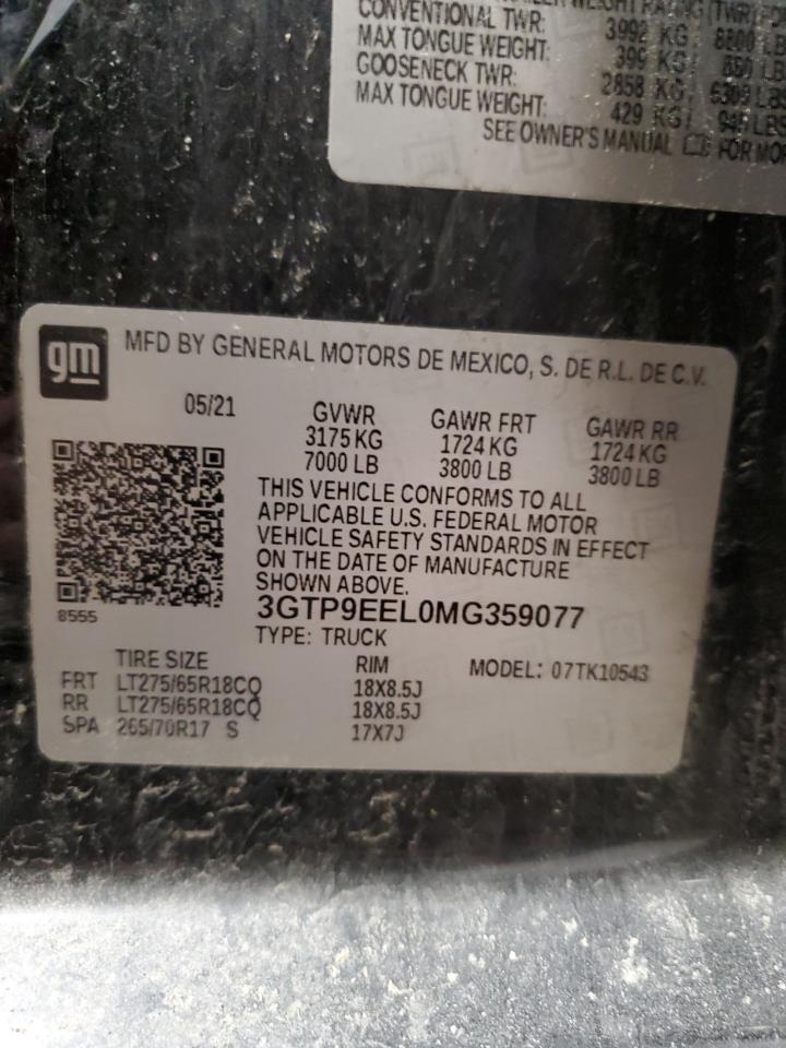 2021 GMC Sierra VIN 3GTP9EEL0MG359077 Copart auction photo, side / front end damage thumbnail 12