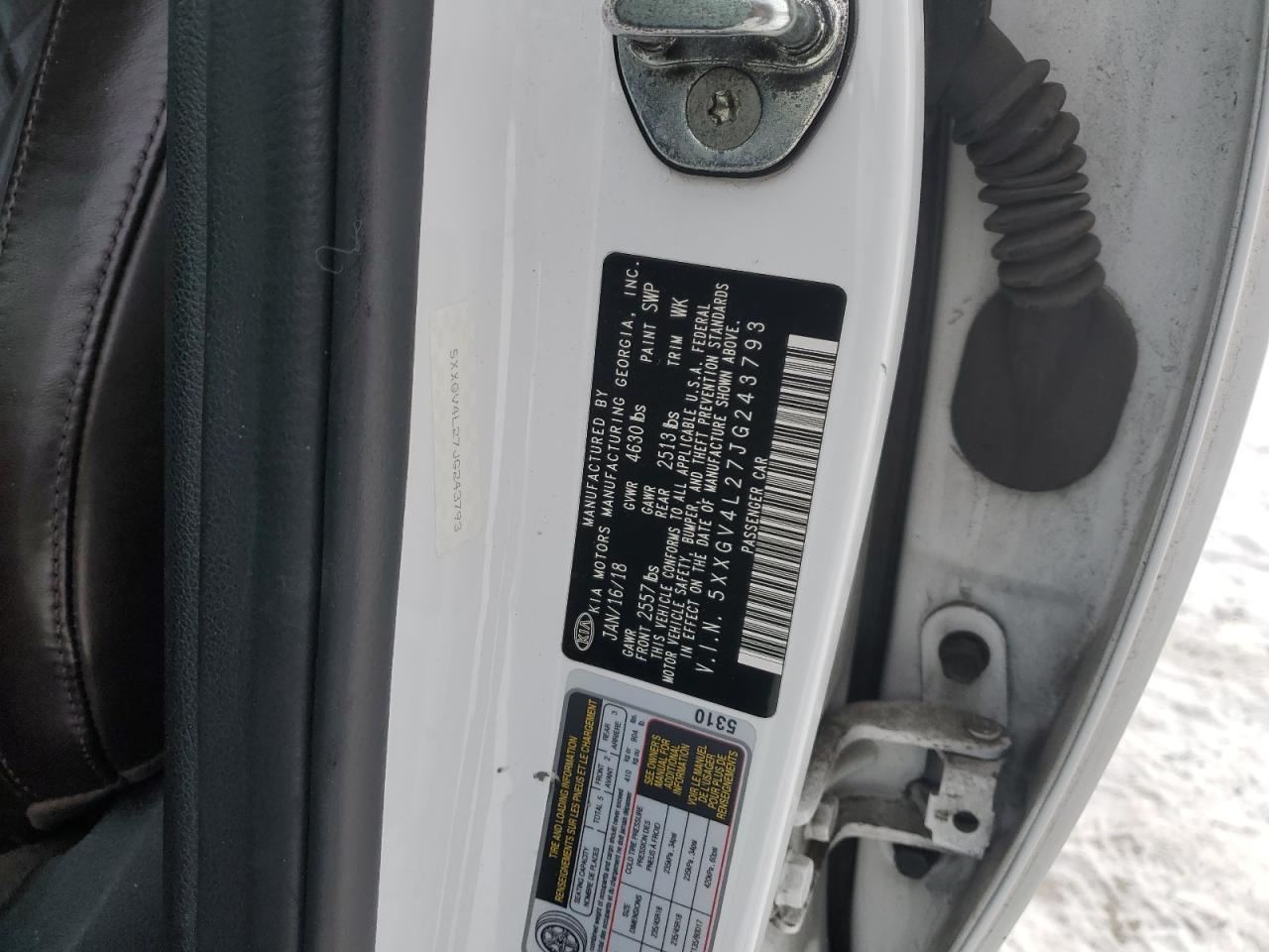 2018 KIA Optima VIN 5XXGV4L27JG243793 Copart auction photo, vandalism damage thumbnail 12