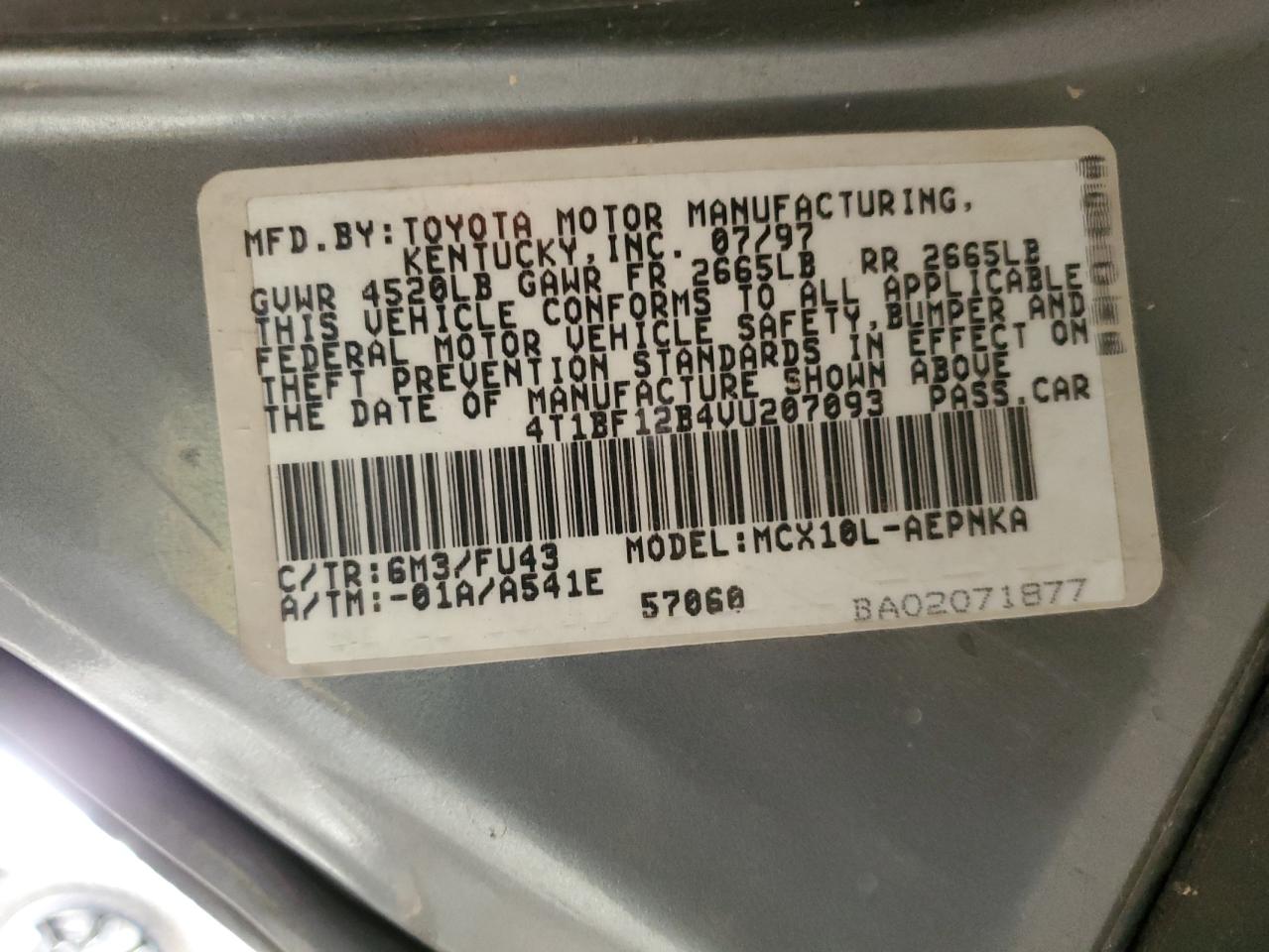 1997 Toyota Avalon VIN 4T1BF12B4VU207093 Copart auction photo, rear end damage thumbnail 14