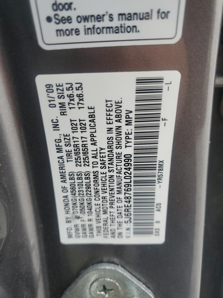 2009 Honda CR-V VIN 5J6RE48769L024990 Copart auction photo, side / front end damage thumbnail 13