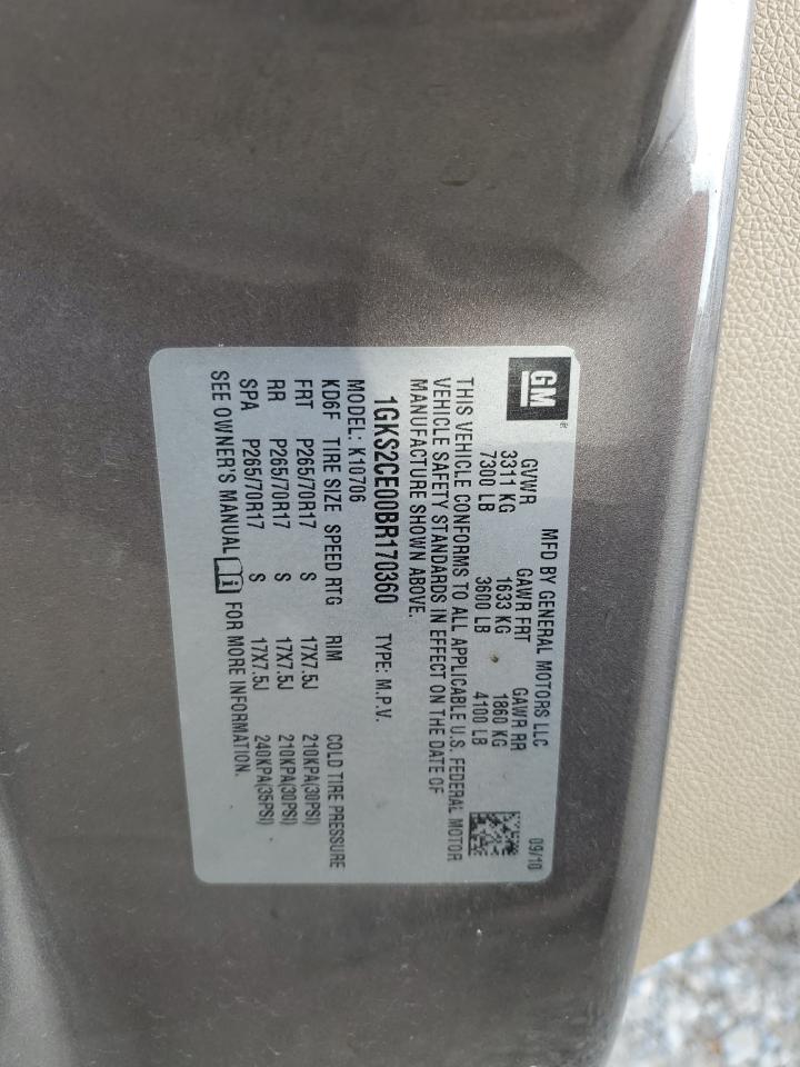 2011 GMC Yukon VIN 1GKS2CE00BR170360 Copart auction photo, front end / side damage thumbnail 15